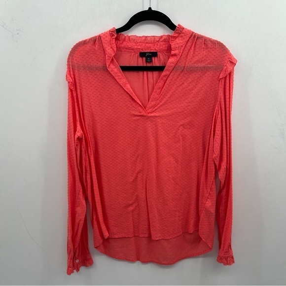 J Crew orange ruffled shoulder and wrist cotton boho woman's blouse.  Medium - Picture 1 of 10